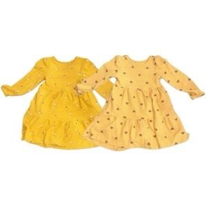 Bundle 2 Cat & Jack Waffle Knit Long Sleeve Dress Brown Tan Gold Hearts Fall 4T